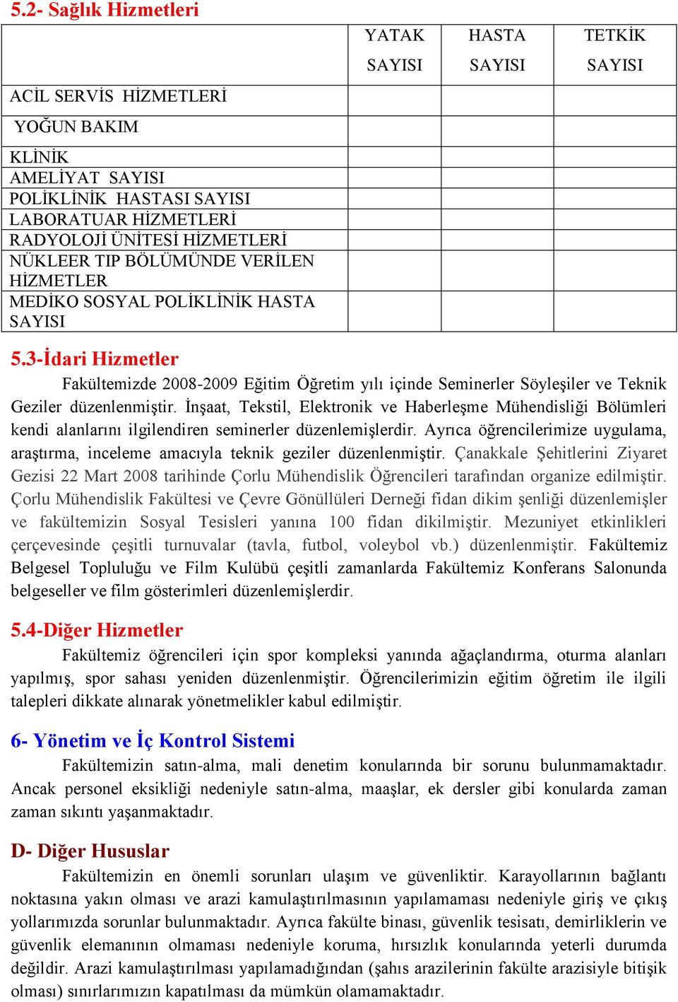 3-Ġdari Hizmetler Fakültemizde 2008-2009 Eğitim Öğretim yılı içinde Seminerler SöyleĢiler ve Teknik Geziler düzenlenmiģtir.