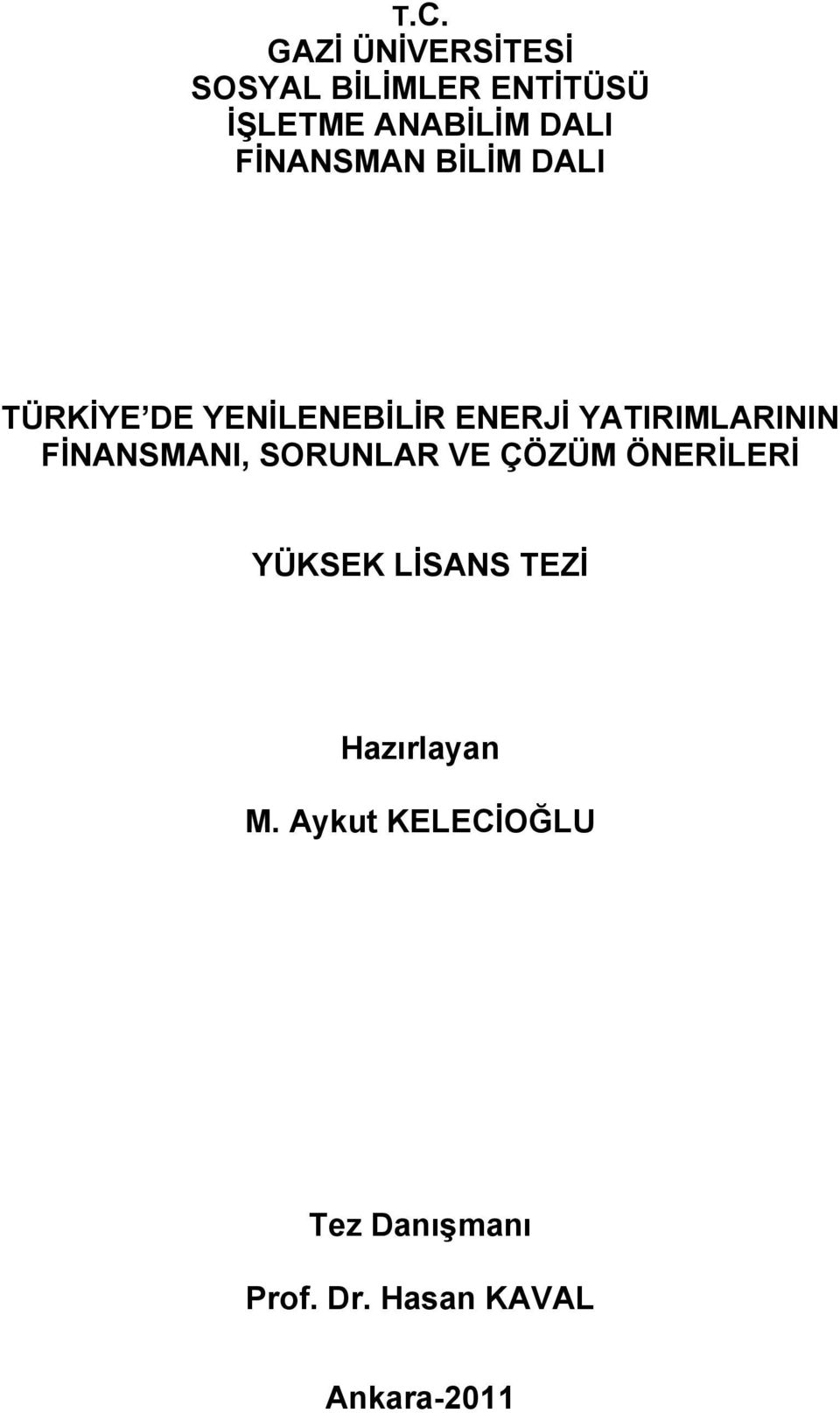 YATIRIMLARININ FİNANSMANI, SORUNLAR VE ÇÖZÜM ÖNERİLERİ YÜKSEK LİSANS