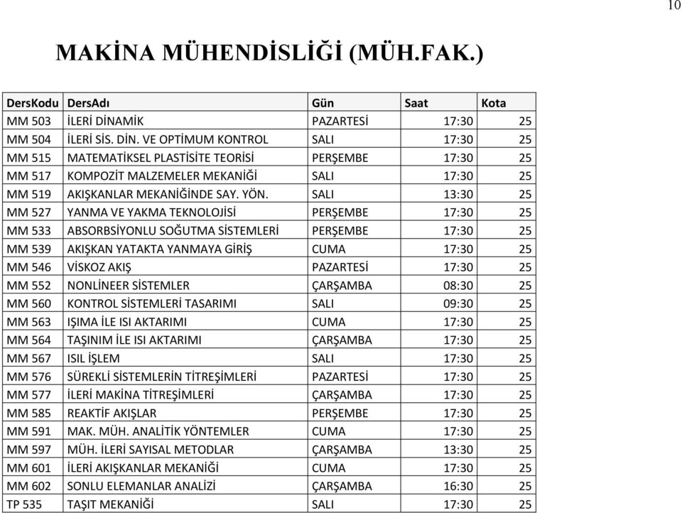 VE OPTİMUM KONTROL SALI 17:30 25 MM 515 MATEMATİKSEL PLASTİSİTE TEORİSİ PERŞEMBE 17:30 25 MM 517 KOMPOZİT MALZEMELER MEKANİĞİ SALI 17:30 25 MM 519 AKIŞKANLAR MEKANİĞİNDE SAY. YÖN.
