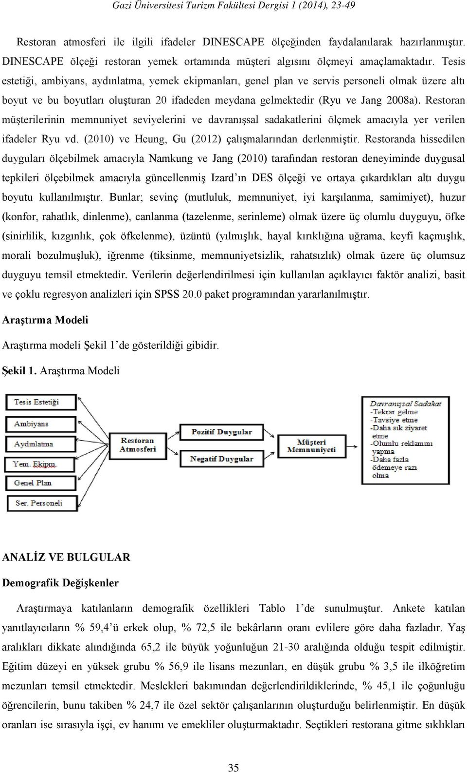 Restoran müşterilerinin memnuniyet seviyelerini ve davranışsal sadakatlerini ölçmek amacıyla yer verilen ifadeler Ryu vd. (2010) ve Heung, Gu (2012) çalışmalarından derlenmiştir.