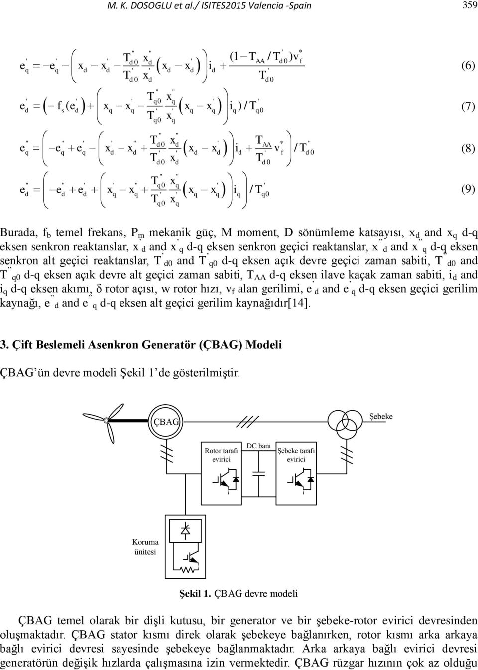 / ' T T x T '' '' '' '' ' ' '' T q xq ' ' e e e x ' ' / q xq xq xq i q Tq Tq xq '' '' ' ' '' ' * '' q q q f (6) (7) (8) (9) Buraa, f b temel frekans, P m mekanik güç, M moment, D sönümleme katsayısı,