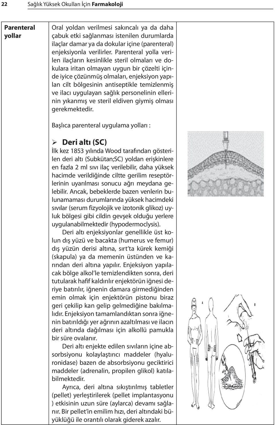 Parenteral yolla verilen ilaçların kesinlikle steril olmaları ve dokulara iritan olmayan uygun bir çözelti içinde iyice çözünmüş olmaları, enjeksiyon yapılan cilt bölgesinin antiseptikle temizlenmiş