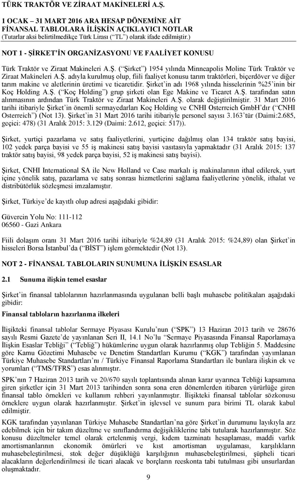 Şirket in adı 1968 yılında hisselerinin %25 inin bir Koç Holding A.Ş. ( Koç Holding ) grup şirketi olan Ege Makine ve Ticaret A.Ş. tarafından satın alınmasının ardından Türk Traktör ve Ziraat Makineleri A.