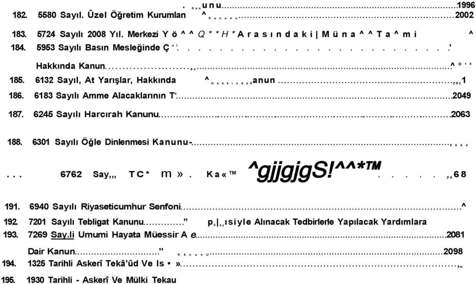 6245 Sayılı Harcırah Kanunu 2063 188. 6301 Sayılı Öğle Dinlenmesi Kanunu- 2 0 6 4... 6762 Say,,, TC* m». Ka«^gjjgjgS!^^* 2068 191. 6940 Sayılı Riyaseticumhur Senfoni ^ 192.