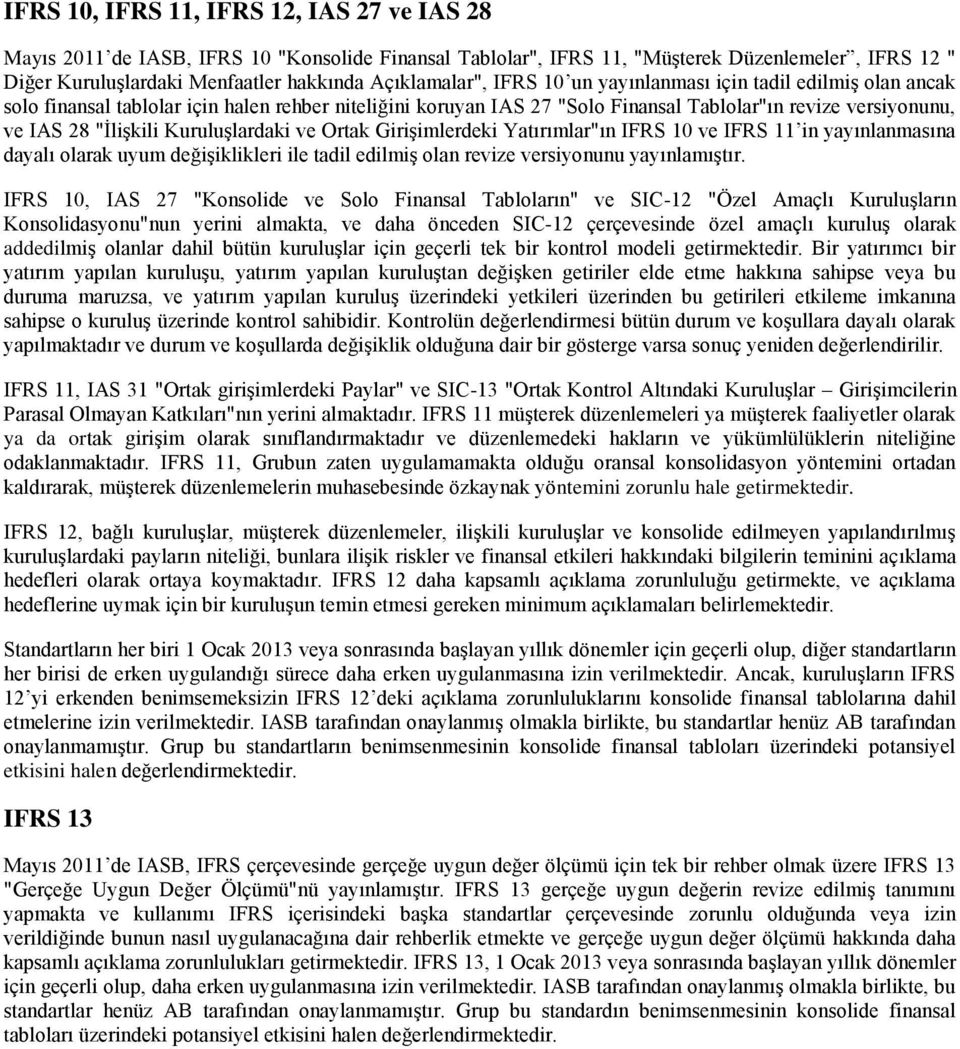 "İlişkili Kuruluşlardaki ve Ortak Girişimlerdeki Yatırımlar"ın IFRS 10 ve IFRS 11 in yayınlanmasına dayalı olarak uyum değişiklikleri ile tadil edilmiş olan revize versiyonunu yayınlamıştır.