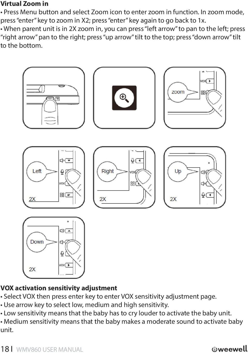 bottom. VOX activation sensitivity adjustment Select VOX then press enter key to enter VOX sensitivity adjustment page. Use arrow key to select low, medium and high sensitivity.