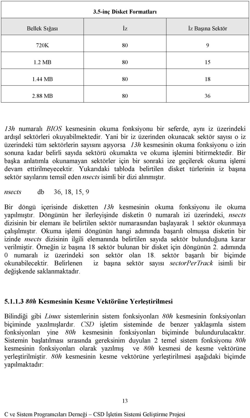 Yani bir iz üzerinden okunacak sektör sayısı o iz üzerindeki tüm sektörlerin sayısını aşıyorsa 13h kesmesinin okuma fonksiyonu o izin sonuna kadar belirli sayıda sektörü okumakta ve okuma işlemini