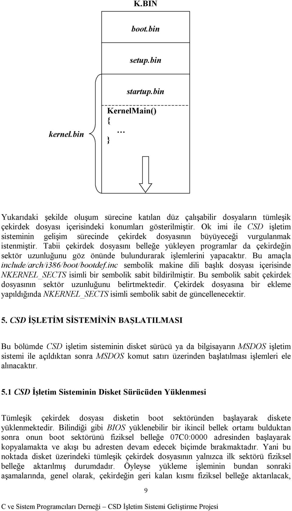 Tabii çekirdek dosyasını belleğe yükleyen programlar da çekirdeğin sektör uzunluğunu göz önünde bulundurarak işlemlerini yapacaktır. Bu amaçla include/arch/i386/boot/bootdef.