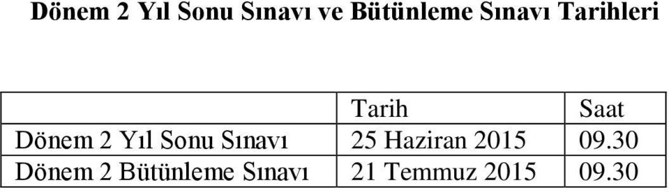 Yıl Sonu Sınavı 25 Haziran 2015 09.