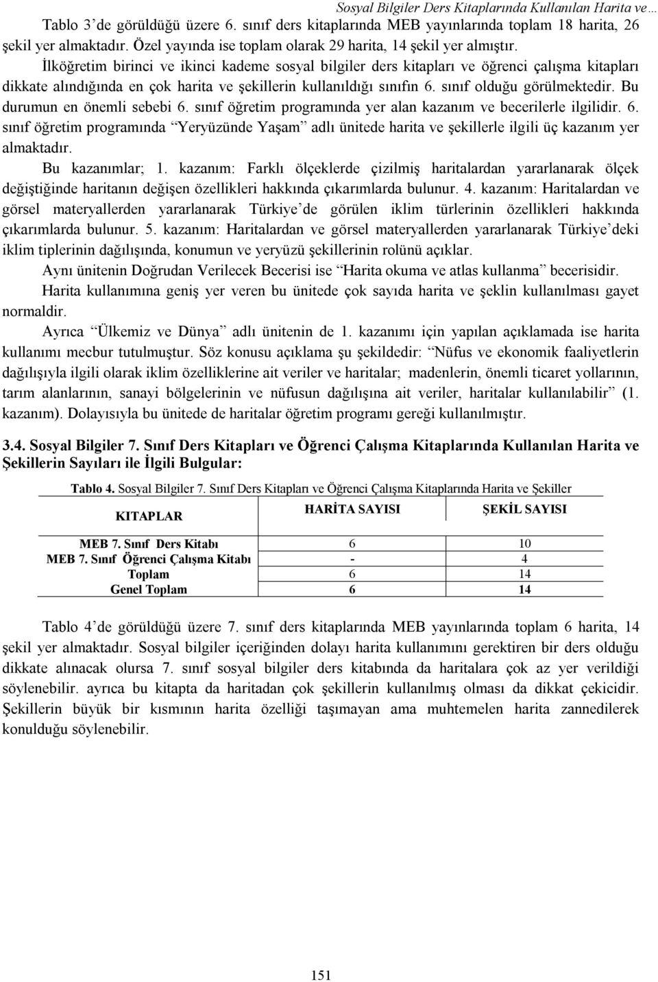 İlköğretim birinci ve ikinci kademe sosyal bilgiler ders kitapları ve öğrenci çalışma kitapları dikkate alındığında en çok harita ve şekillerin kullanıldığı sınıfın 6. sınıf olduğu görülmektedir.