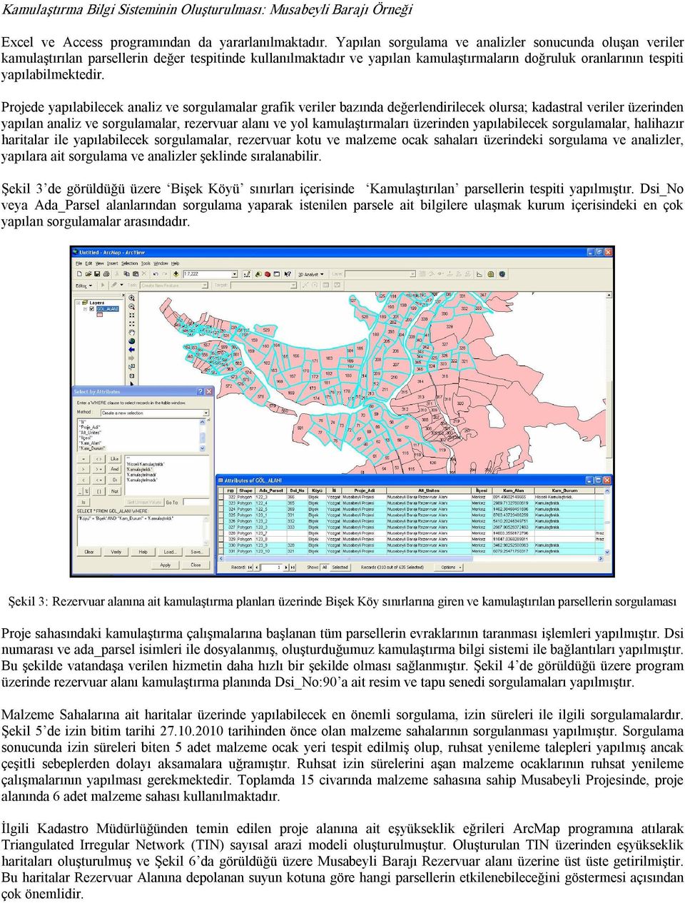 Projede yapılabilecek analiz ve sorgulamalar grafik veriler bazında değerlendirilecek olursa; kadastral veriler üzerinden yapılan analiz ve sorgulamalar, rezervuar alanı ve yol kamulaştırmaları