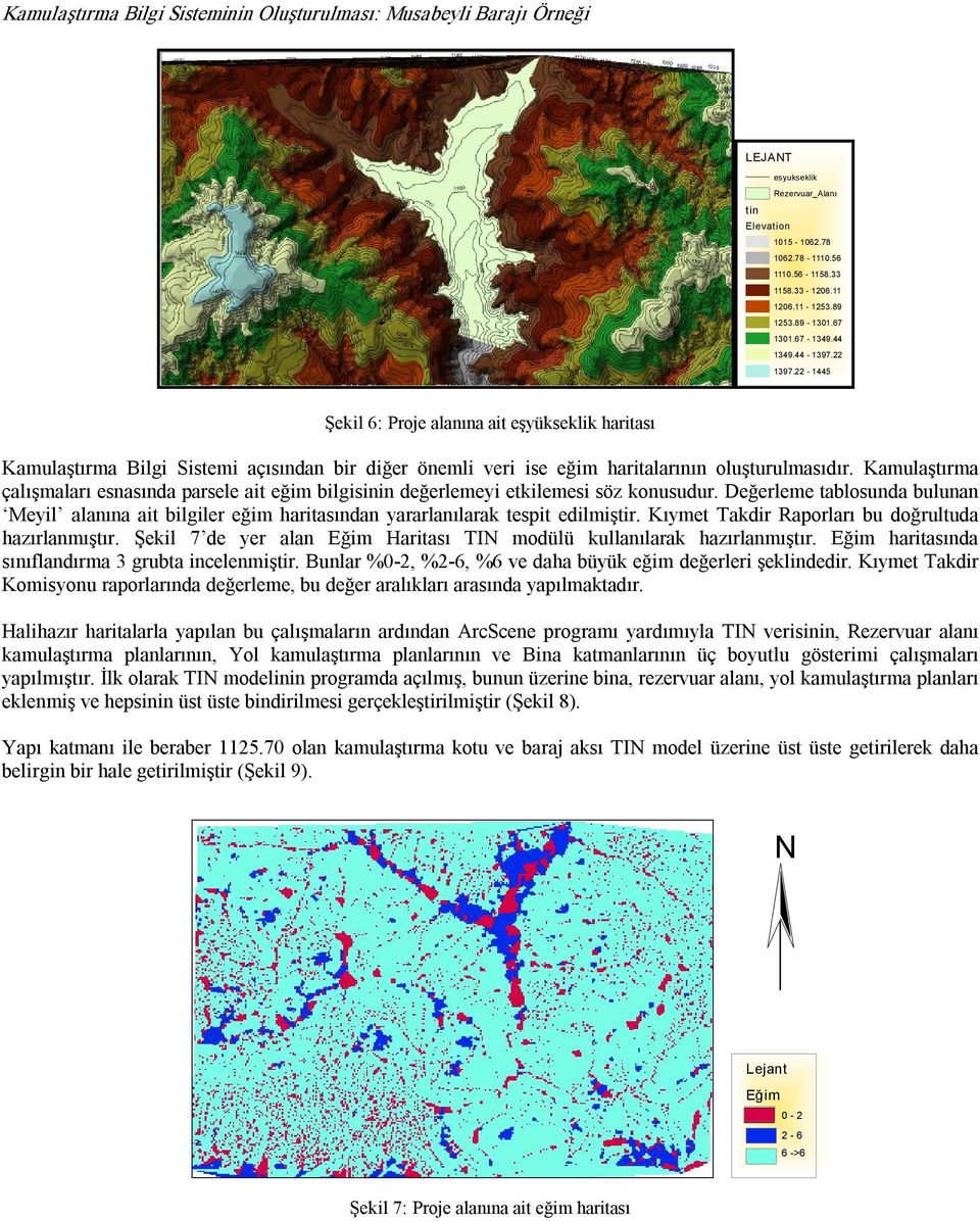22 1445 Şekil 6: Proje alanına ait eşyükseklik haritası Kamulaştırma Bilgi Sistemi açısından bir diğer önemli veri ise eğim haritalarının oluşturulmasıdır.