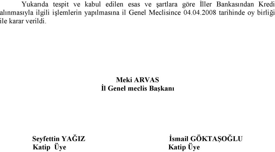 Meclisince 04.04.2008 tarihinde oy birliği ile karar verildi.