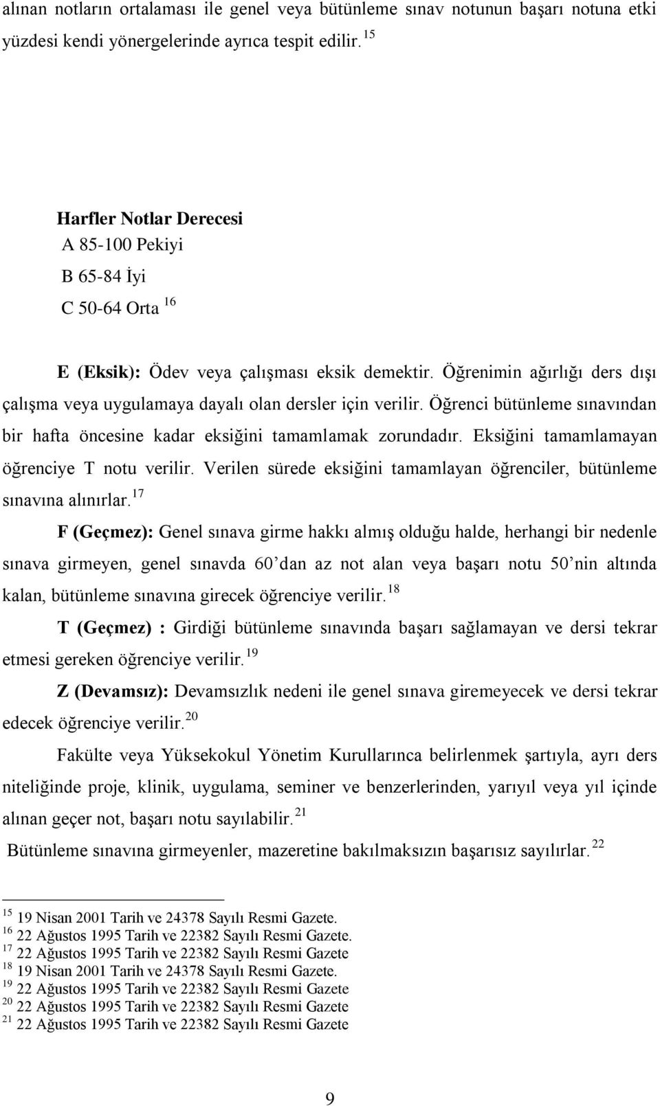 Öğrenimin ağırlığı ders dışı çalışma veya uygulamaya dayalı olan dersler için verilir. Öğrenci bütünleme sınavından bir hafta öncesine kadar eksiğini tamamlamak zorundadır.