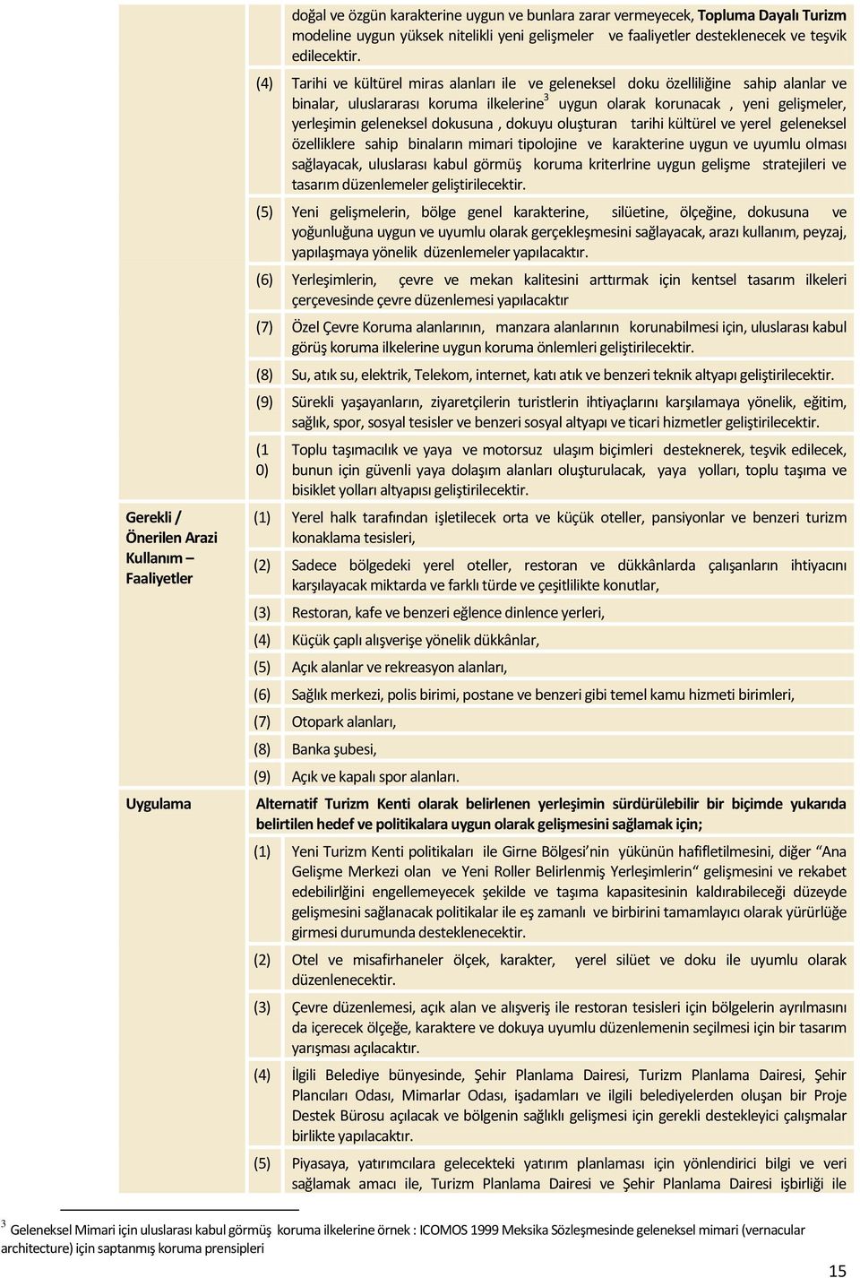 (4) Tarihi ve kültürel miras alanları ile ve geleneksel doku özelliliğine sahip alanlar ve binalar, uluslararası koruma ilkelerine 3 uygun olarak korunacak, yeni gelişmeler, yerleşimin geleneksel