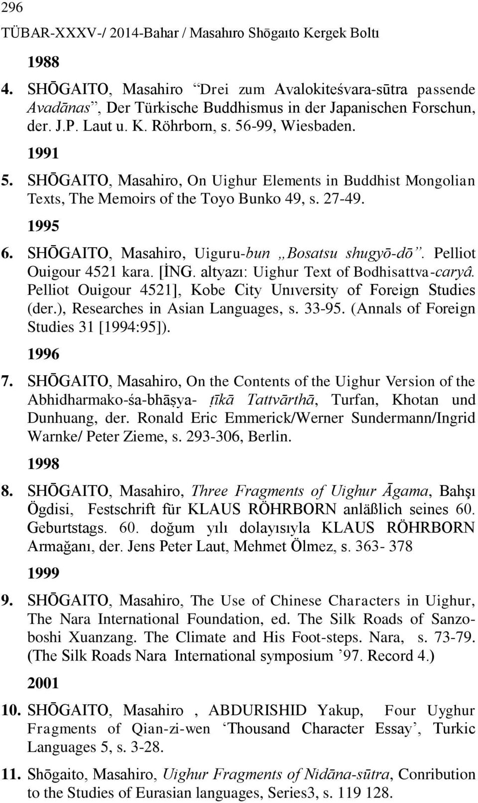 SHŌGAITO, Masahiro, Uiguru-bun Bosatsu shugyō-dō. Pelliot Ouigour 4521 kara. [İNG. altyazı: Uighur Text of Bodhisattva-caryâ. Pelliot Ouigour 4521], Kobe City Unıversity of Foreign Studies (der.