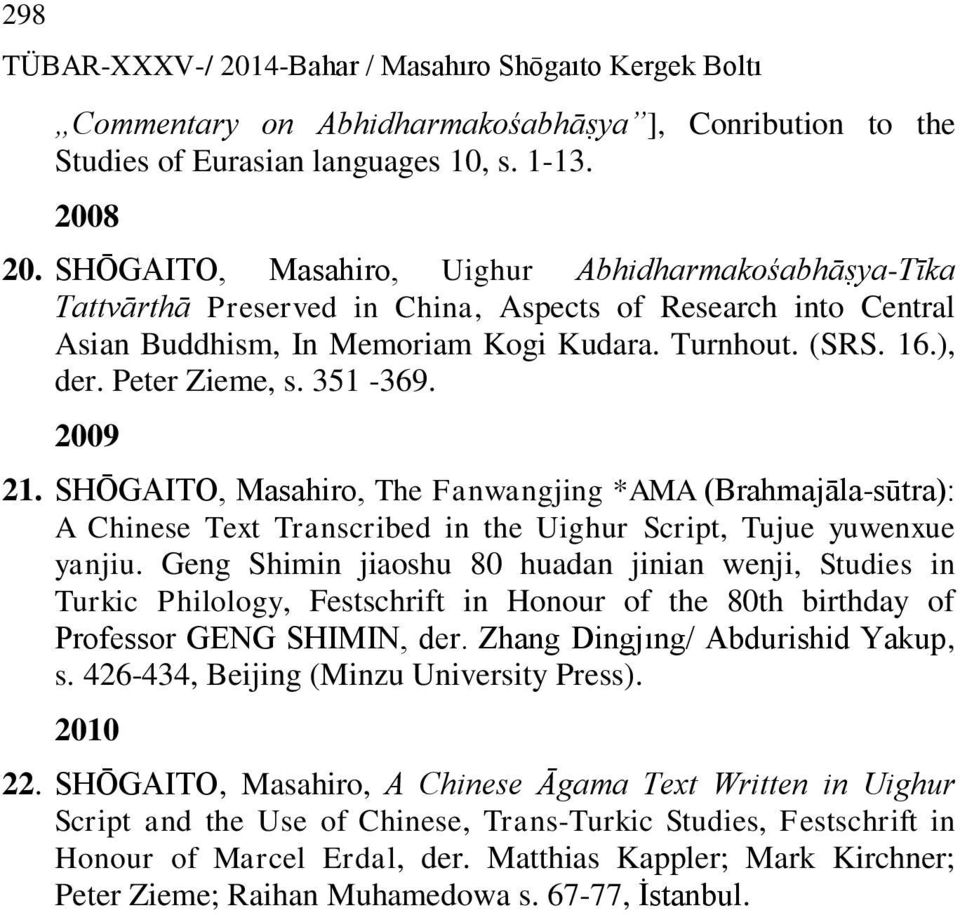 351-369. 2009 21. SHŌGAITO, Masahiro, The Fanwangjing *AMA (Brahmajāla-sūtra): A Chinese Text Transcribed in the Uighur Script, Tujue yuwenxue yanjiu.