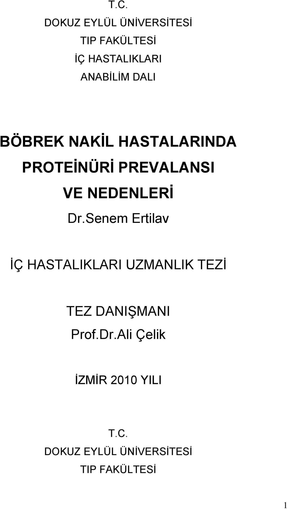 Senem Ertilav İÇ HASTALIKLARI UZMANLIK TEZİ TEZ DANIŞMANI Prof.Dr.