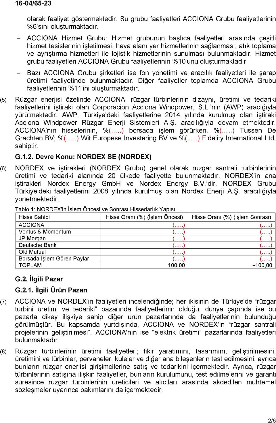 lojistik hizmetlerinin sunulması bulunmaktadır. Hizmet grubu faaliyetleri ACCIONA Grubu faaliyetlerinin %10'unu oluşturmaktadır.