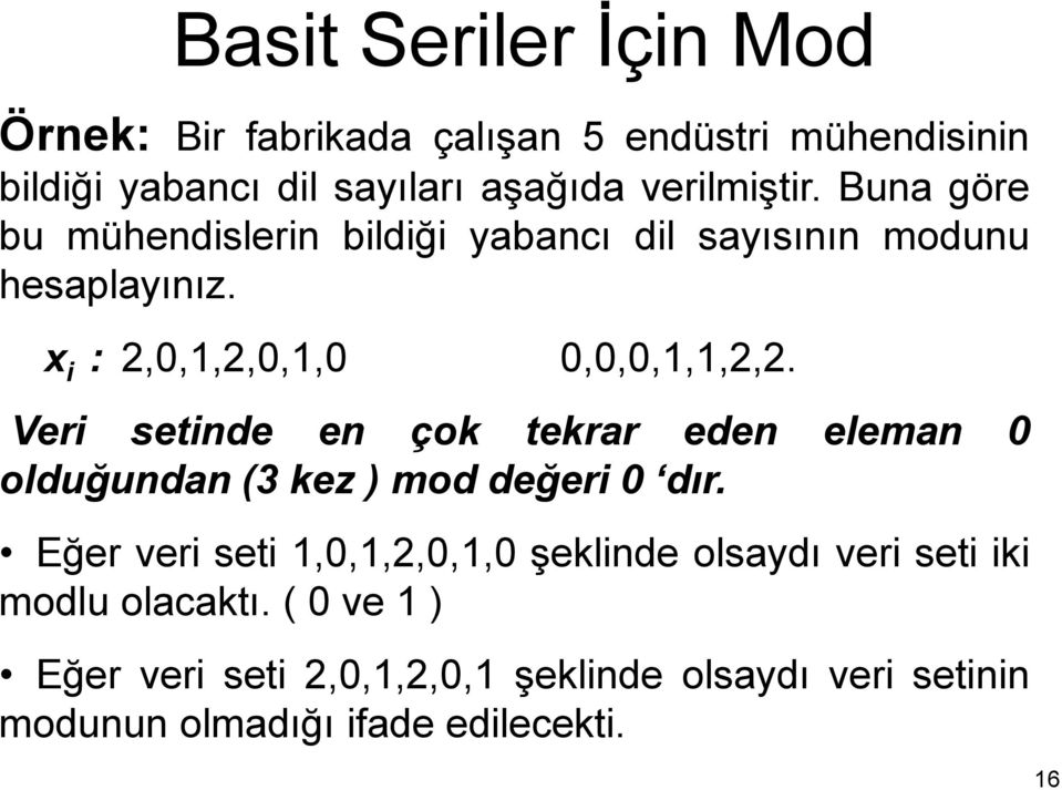 Ver setde e çok tekrar ede elema 0 olduğuda (3 kez ) mod değer 0 dır.