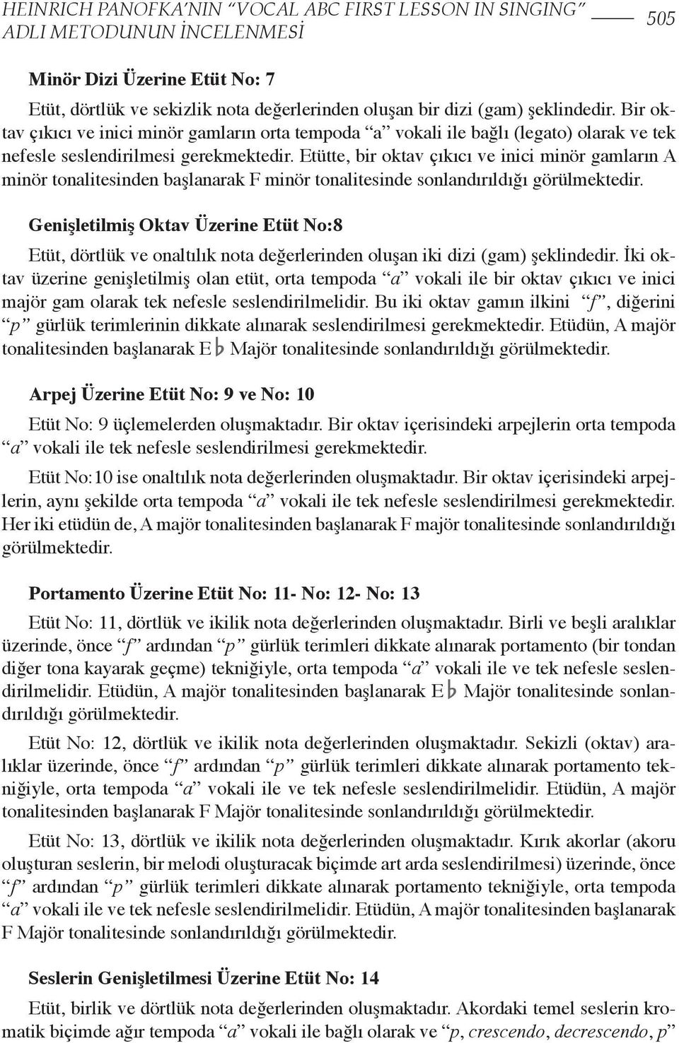 Minör Dizi Üzerine Etüt No: 7 letilmiş Oktav Etüt, Üzerine dörtlük Etüt ve sekizlik No:8 nota değerlerinden oluşan bir dizi (gam) şeklindedir.