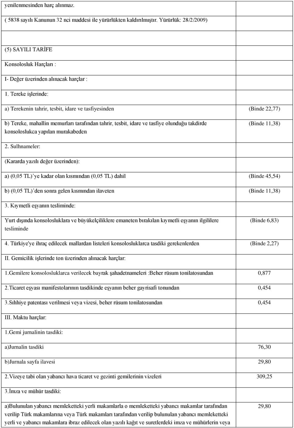 Tereke iģlerinde: a) Terekenin tahrir, tesbit, idare ve tasfiyesinden (Binde 22,77) b) Tereke, mahallin memurları tarafından tahrir, tesbit, idare ve tasfiye olunduğu takdirde konsoloslukca yapılan