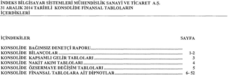 KONSOLiDE BAGIMSIZ DENETCi RAPORU... KONSOLiDE BiLANCOLAR... 1-2 KONSOLiDE KAPSAMLI GELiR TABLOLARI.