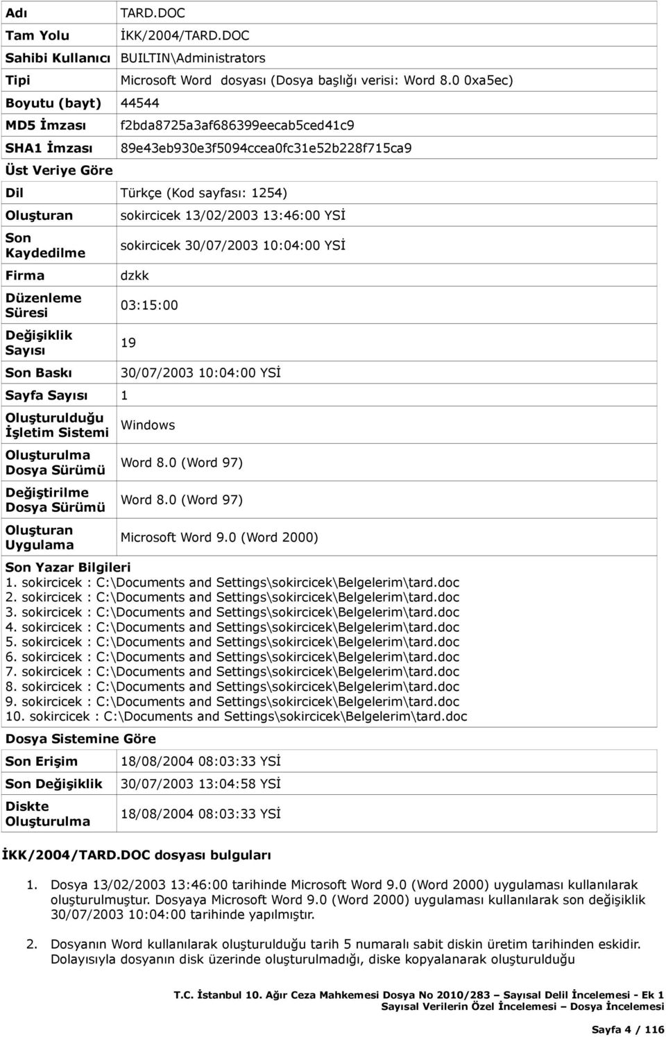 13/02/2003 13:46:00 YSİ sokircicek 30/07/2003 10:04:00 YSİ dzkk 03:15:00 19 Sayfa Sayısı 1 Oluşturulduğu İşletim Sistemi Değiştirilme Uygulama 30/07/2003 10:04:00 YSİ Windows Microsoft Word 9.
