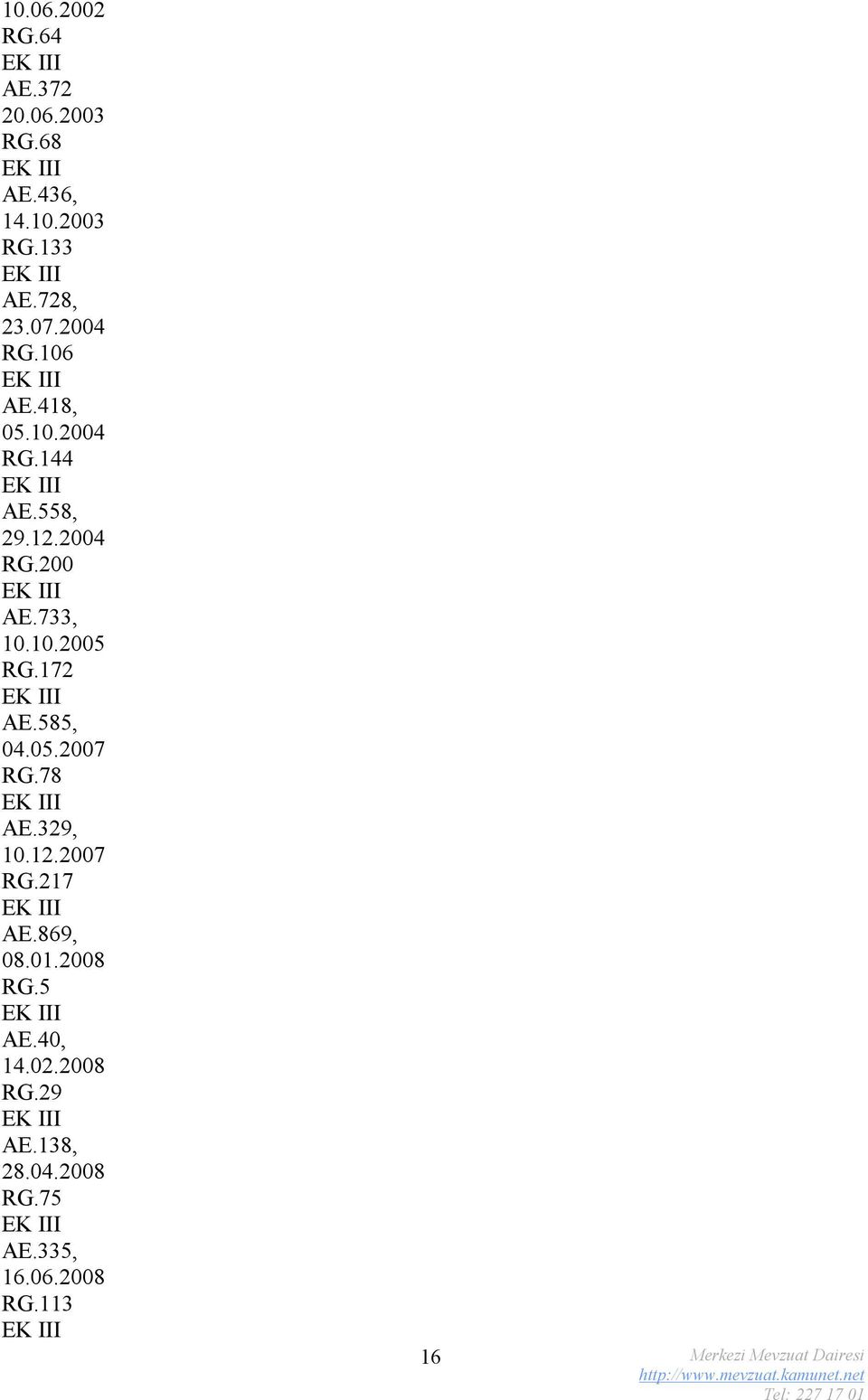 172 AE.585, 04.05.2007 RG.78 AE.329, 10.12.2007 RG.217 AE.869, 08.01.2008 RG.