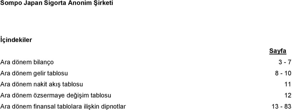 tablosu 11 Ara dönem özsermaye değişim tablosu