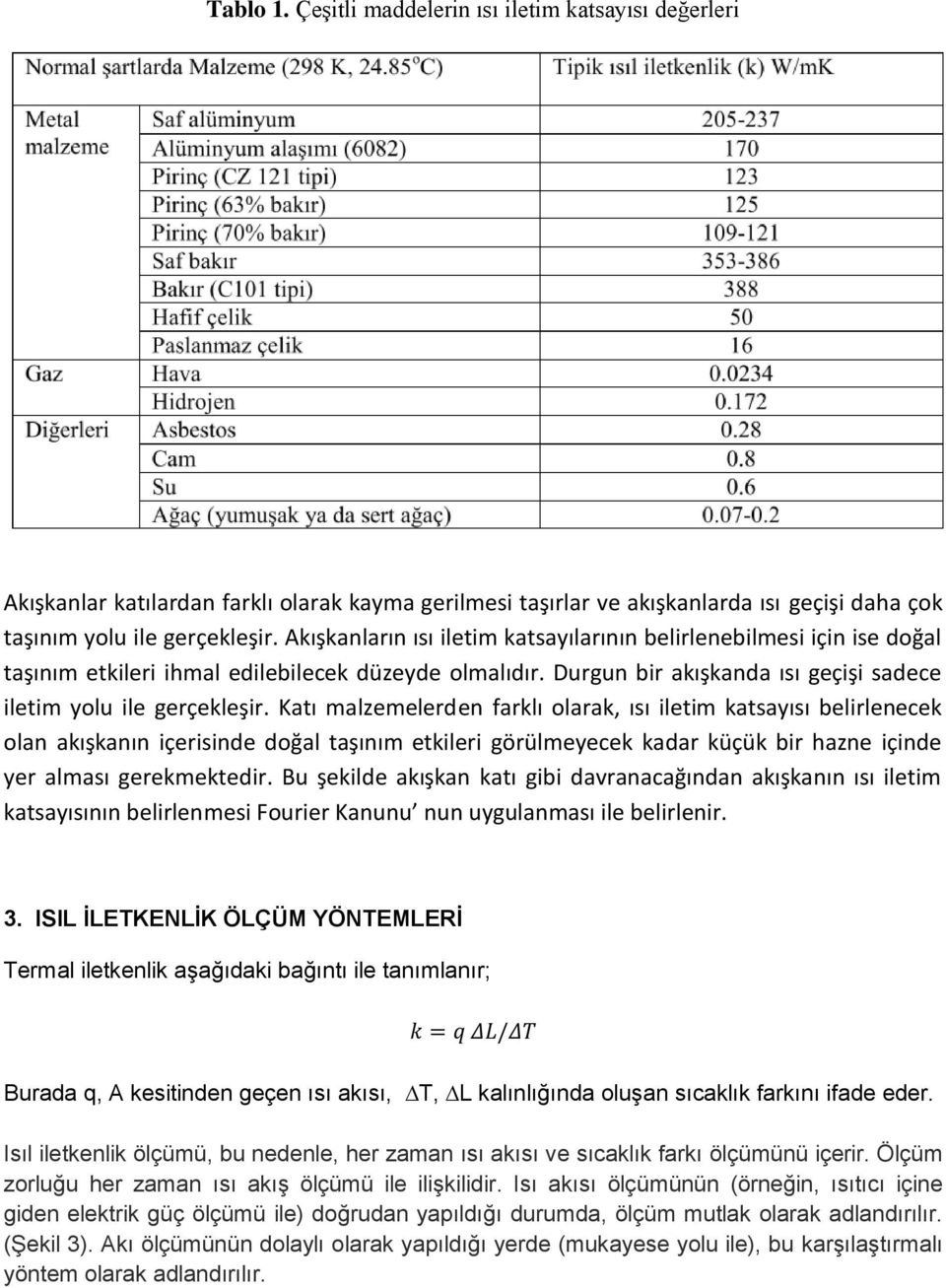 Katı malzemelerden farklı olarak, ısı iletim katsayısı belirlenecek olan akışkanın içerisinde doğal taşınım etkileri görülmeyecek kadar küçük bir hazne içinde yer alması gerekmektedir.