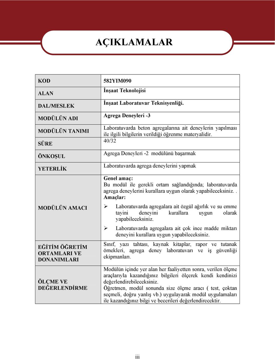 40/32 Agrega Deneyleri -2 modülünü başarmak Laboratuvarda agrega deneylerini yapmak Genel amaç: Bu modül ile gerekli ortam sağlandığında; laboratuvarda agrega deneylerini kurallara uygun olarak