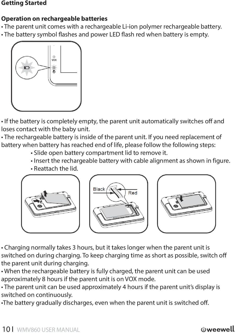 The rechargeable battery is inside of the parent unit.