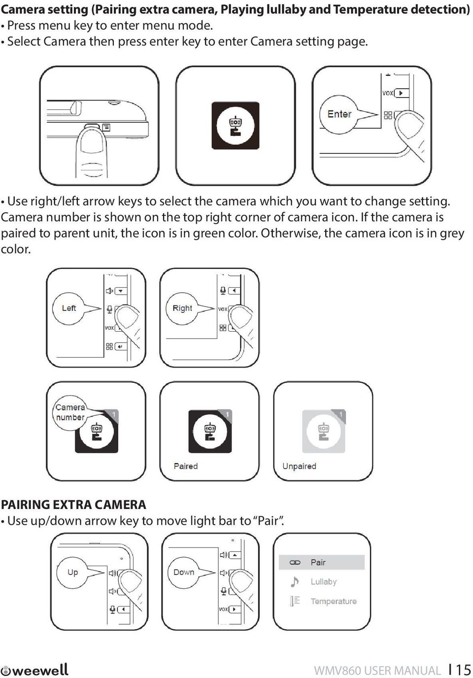 Use right/left arrow keys to select the camera which you want to change setting.