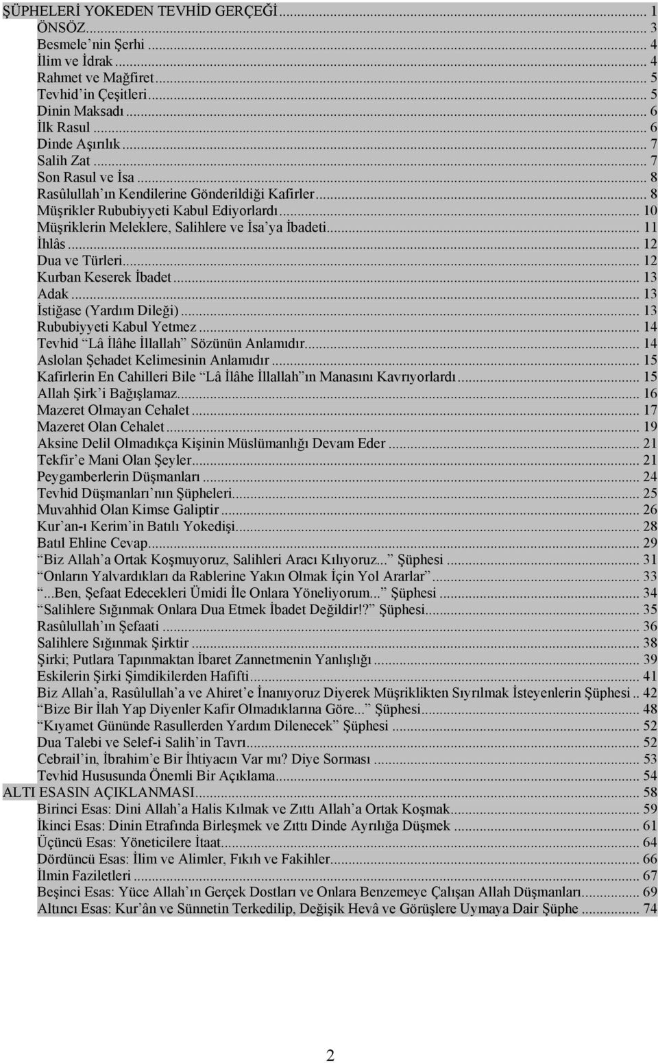 .. 11 İhlâs... 12 Dua ve Türleri... 12 Kurban Keserek İbadet... 13 Adak... 13 İstiğase (Yardım Dileği)... 13 Rububiyyeti Kabul Yetmez... 14 Tevhid Lâ İlâhe İllallah Sözünün Anlamıdır.