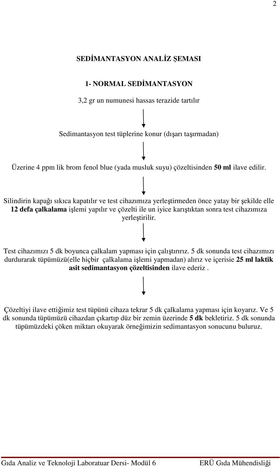 Silindirin kapağı sıkıca kapatılır ve test cihazımıza yerleştirmeden önce yatay bir şekilde elle 12 defa çalkalama işlemi yapılır ve çözelti ile un iyice karıştıktan sonra test cihazımıza