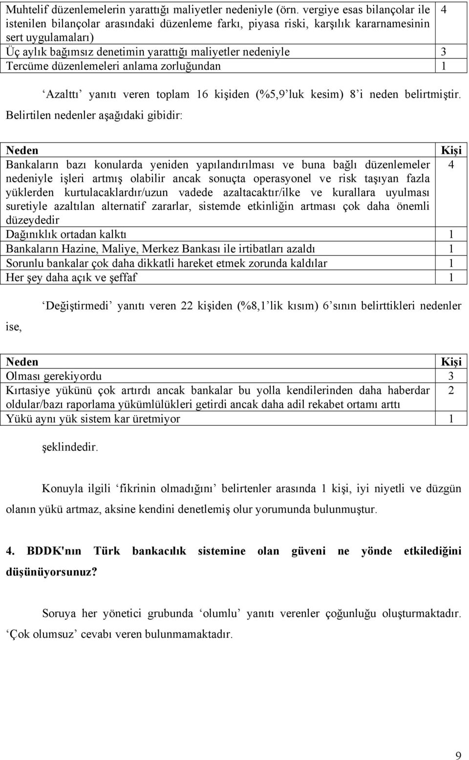 Tercüme düzenlemeleri anlama zorluğundan 1 Azalttõ yanõtõ veren toplam 16 kişiden (%5,9 luk kesim) 8 i neden belirtmiştir.
