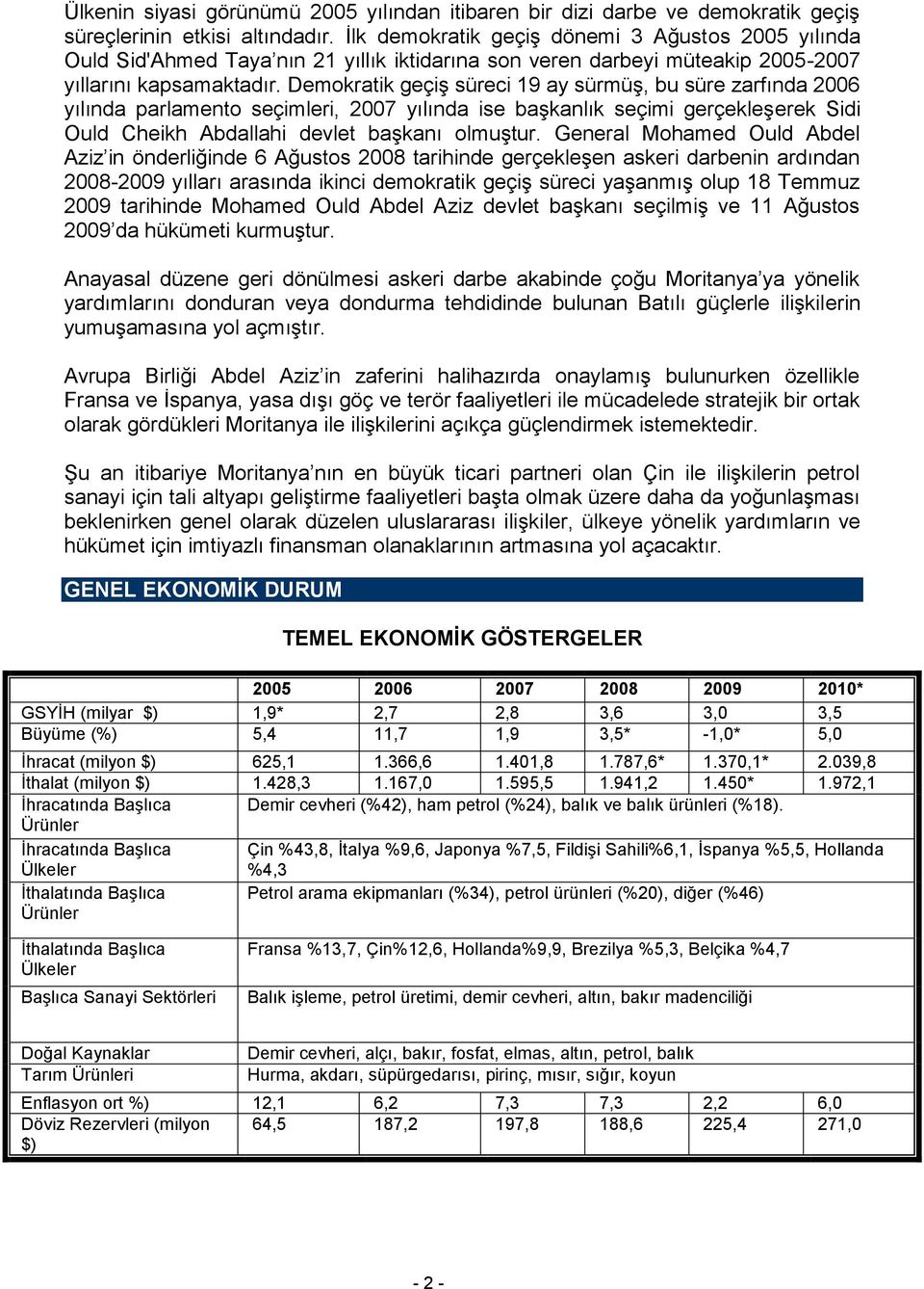 Demokratik geçiş süreci 19 ay sürmüş, bu süre zarfında 2006 yılında parlamento seçimleri, 2007 yılında ise başkanlık seçimi gerçekleşerek Sidi Ould Cheikh Abdallahi devlet başkanı olmuştur.