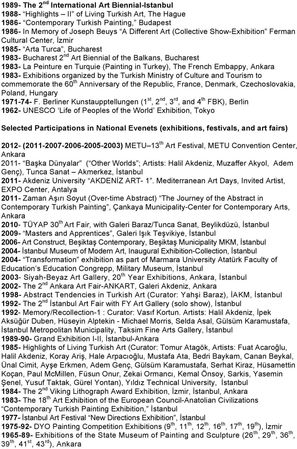 The French Embappy, Ankara 1983- Exhibitions organized by the Turkish Ministry of Culture and Tourism to commemorate the 60 th Anniversary of the Republic, France, Denmark, Czechoslovakia, Poland,