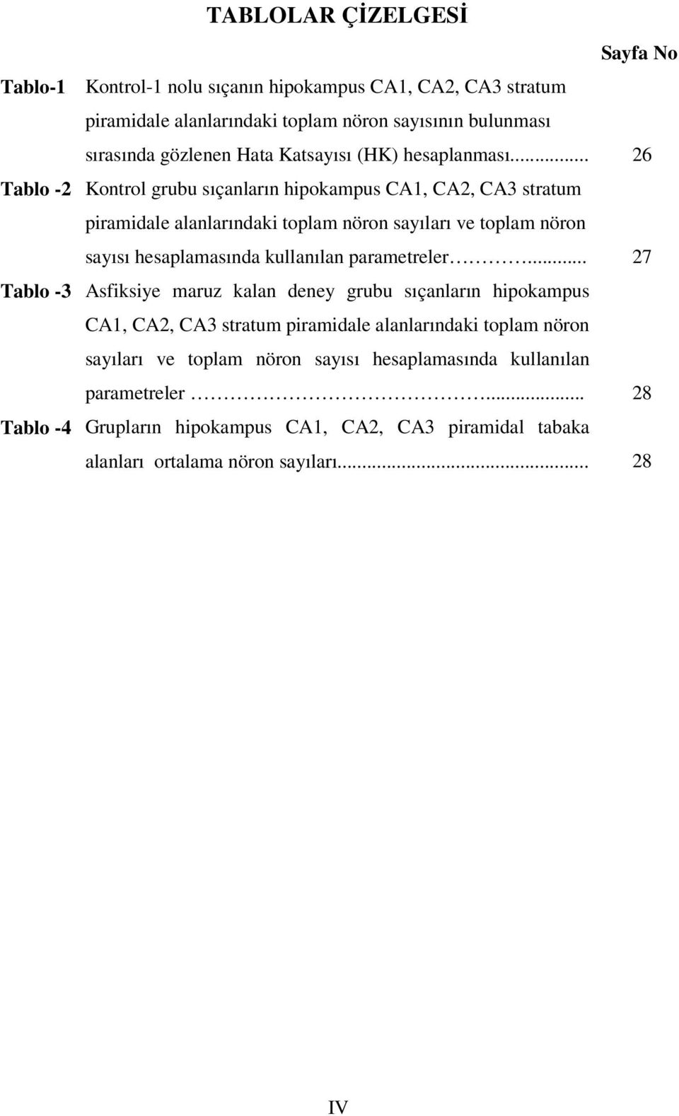 .. 26 Tablo -2 Kontrol grubu sıçanların hipokampus CA1, CA2, CA3 stratum piramidale alanlarındaki toplam nöron sayıları ve toplam nöron sayısı hesaplamasında kullanılan