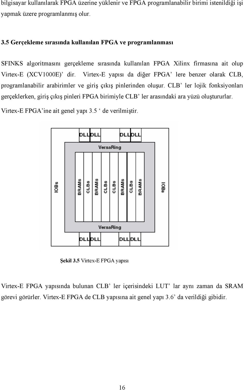 Virtex-E yapısı da diğer FPGA lere benzer olarak CLB, programlanabilir arabirimler ve giriş çıkış pinlerinden oluşur.