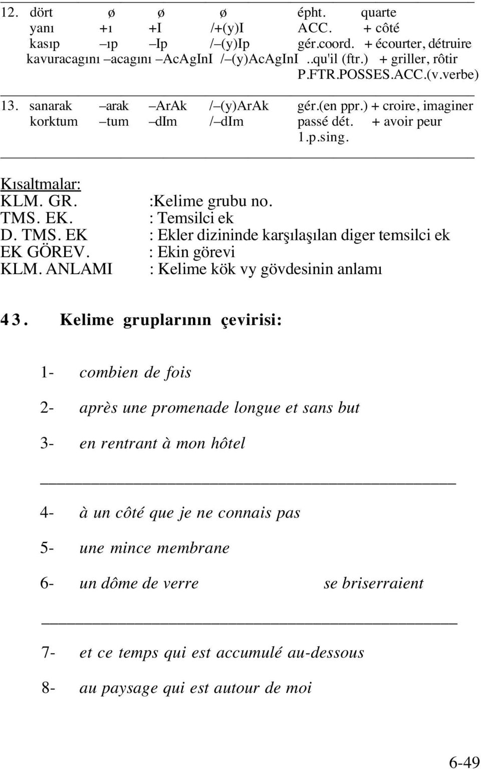 EK. : Temsilci ek D. TMS. EK : Ekler dizininde karşılaşılan diger temsilci ek EK GÖREV. : Ekin görevi KLM. ANLAMI : Kelime kök vy gövdesinin anlamı 4 3.