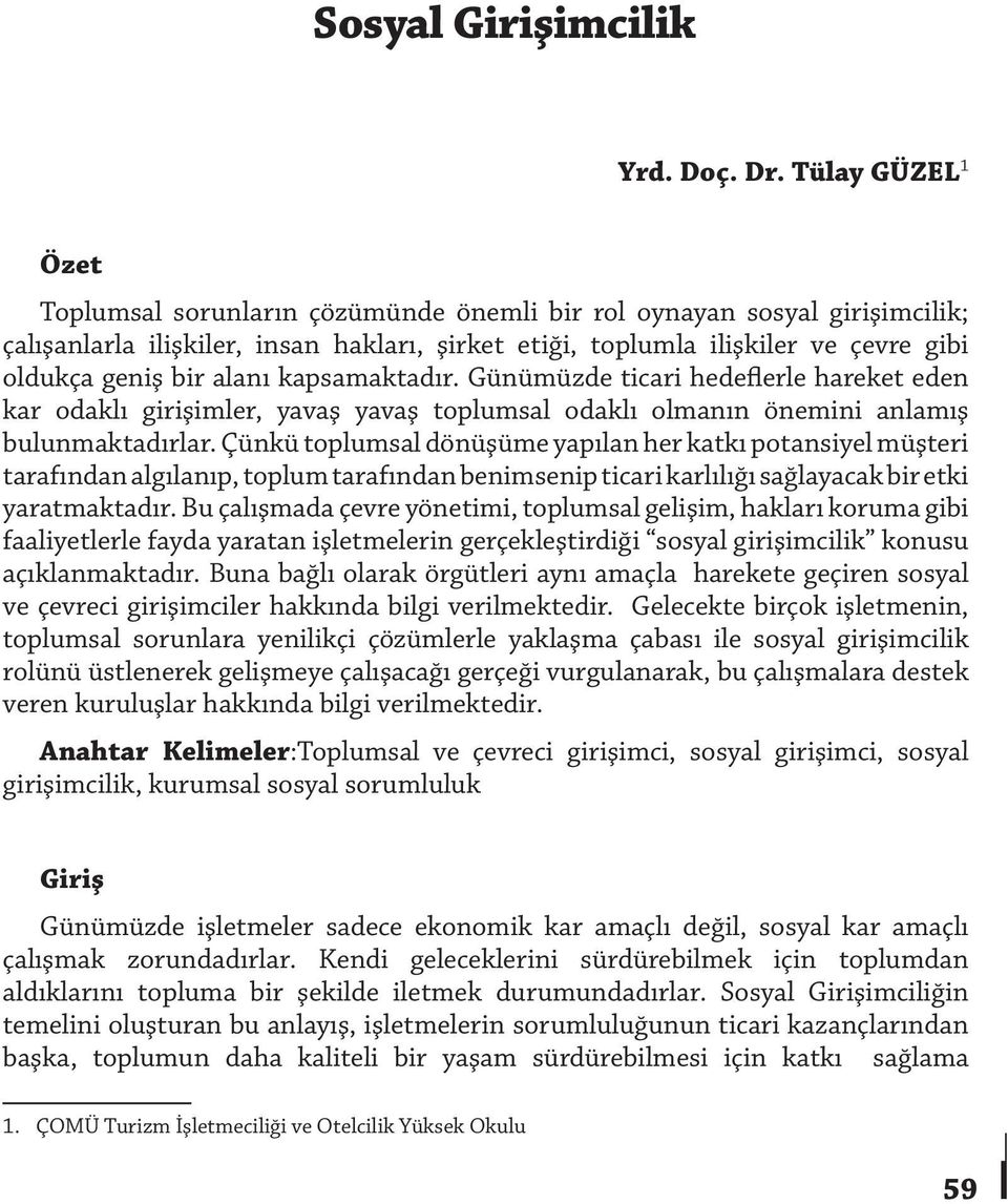 alanı kapsamaktadır. Günümüzde ticari hedeflerle hareket eden kar odaklı girişimler, yavaş yavaş toplumsal odaklı olmanın önemini anlamış bulunmaktadırlar.