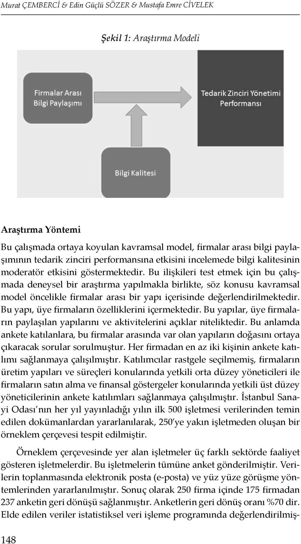 Bu ilişkileri test etmek için bu çalışmada deneysel bir araştırma yapılmakla birlikte, söz konusu kavramsal model öncelikle firmalar arası bir yapı içerisinde değerlendirilmektedir.