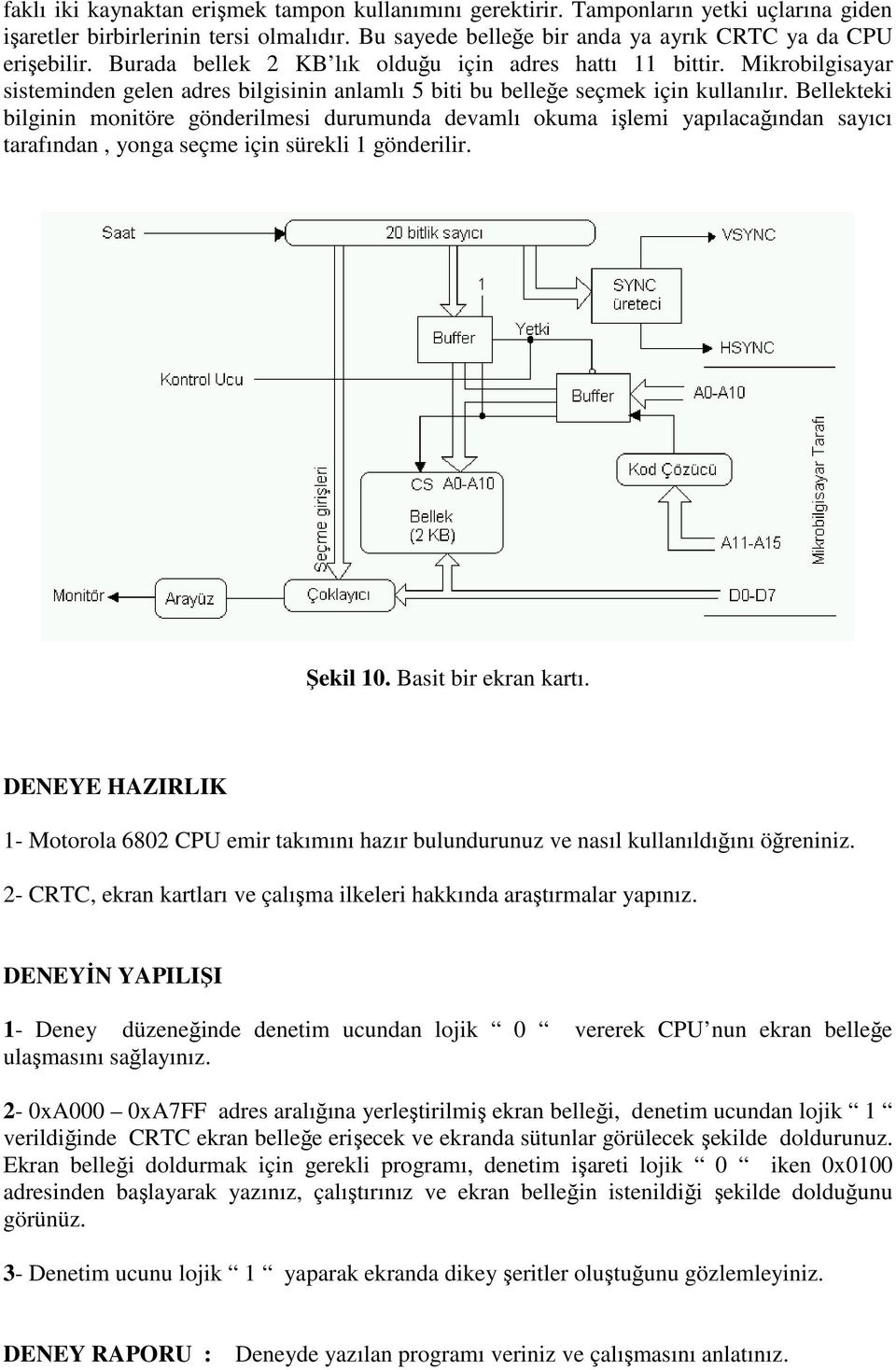 Bellekteki bilginin monitöre gönderilmesi durumunda devamlı okuma işlemi yapılacağından sayıcı tarafından, yonga seçme için sürekli 1 gönderilir. Şekil 10. Basit bir ekran kartı.