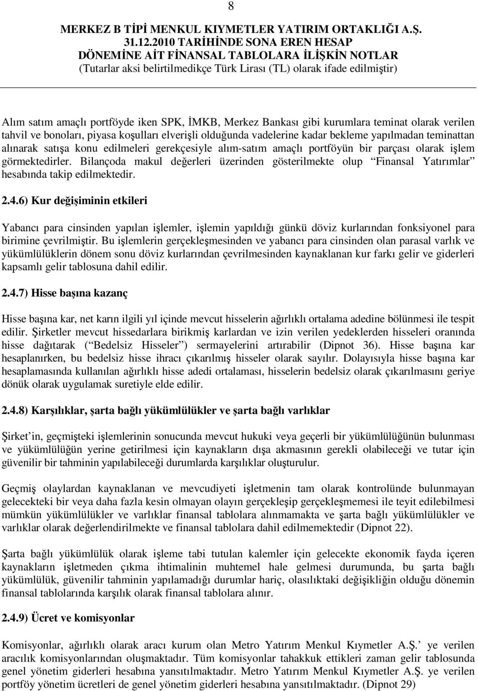 Bilançoda makul değerleri üzerinden gösterilmekte olup Finansal Yatırımlar hesabında takip edilmektedir. 2.4.