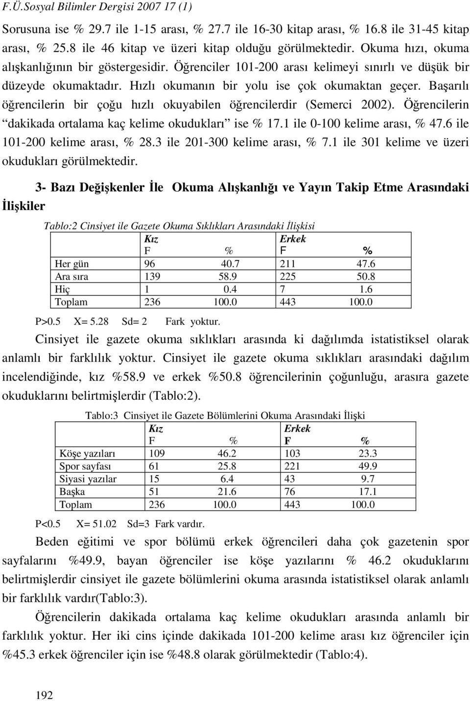 Başarılı öğrencilerin bir çoğu hızlı okuyabilen öğrencilerdir (Semerci 2002). Öğrencilerin dakikada ortalama kaç kelime okudukları ise % 17.1 ile 0-100 kelime arası, % 47.