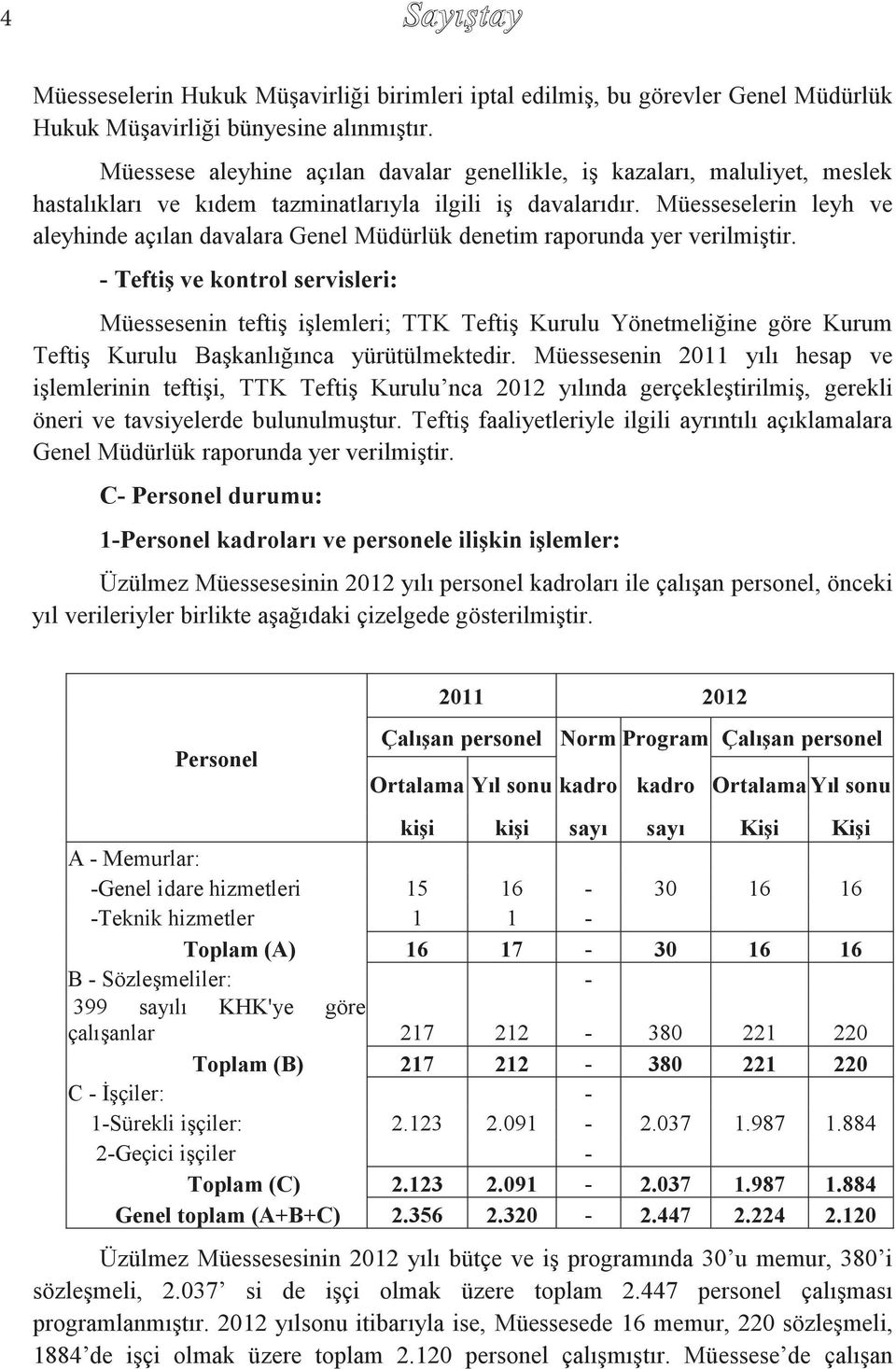 Müesseselerin leyh ve aleyhinde açılan davalara Genel Müdürlük denetim raporunda yer verilmiştir.