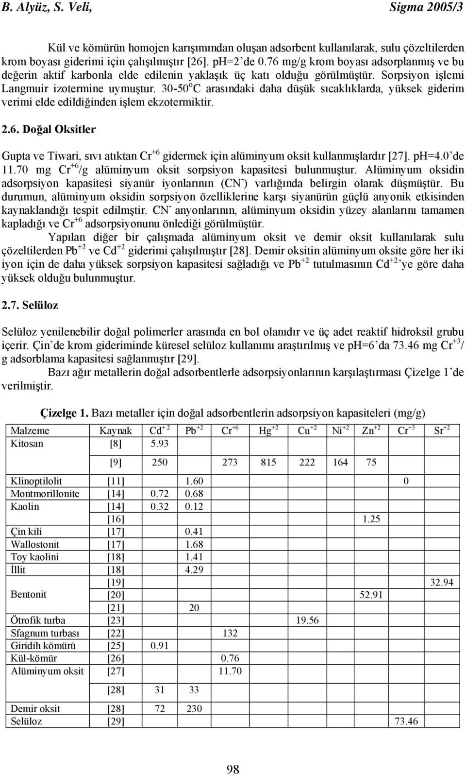 30-50 o C arasındaki daha düşük sıcaklıklarda, yüksek giderim verimi elde edildiğinden işlem ekzotermiktir. 2.6.