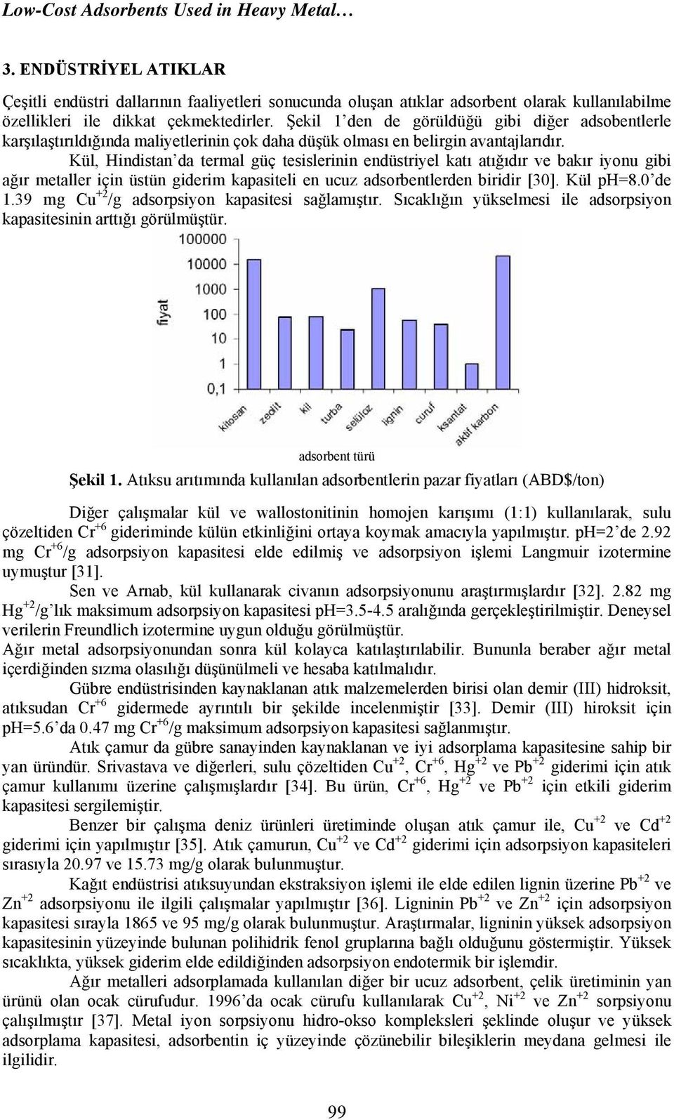 Kül, Hindistan da termal güç tesislerinin endüstriyel katı atığıdır ve bakır iyonu gibi ağır metaller için üstün giderim kapasiteli en ucuz adsorbentlerden biridir [30]. Kül ph=8.0 de 1.